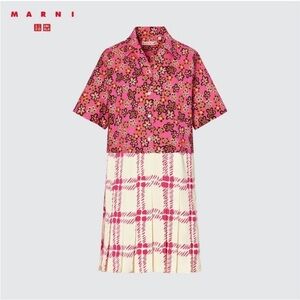 Marni Pink Floral and Cream Plaid Short Sleeve Dress